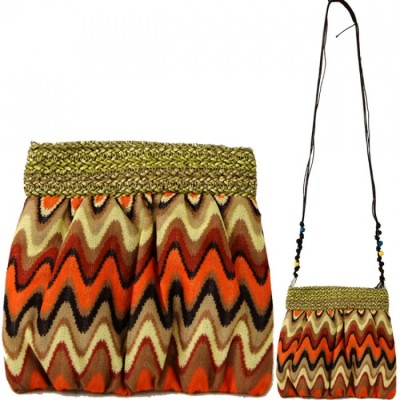 180429-BROWN/ORANGE CHEVRON DESIGN / SINGLE SHOULDER / LONG STRAP MESSENGER HANDBAG